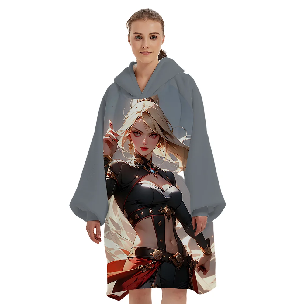 Personalized Customized Anime Oversized Long Warm Sweatshirt Wearable Hoodie Blanket