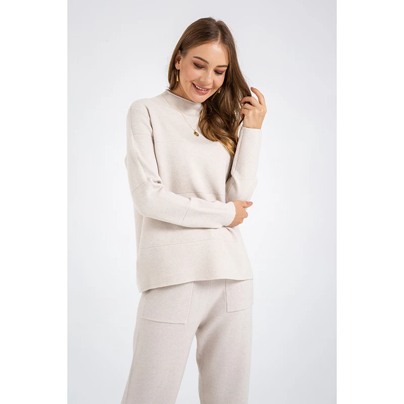 

Stand Loose Long Sleeve Sweater Suit Pocket Women's Girl Knitted Sweater