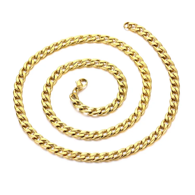 

China factory wholesale custom stainless steel mens 18K gold plated cuban link chain