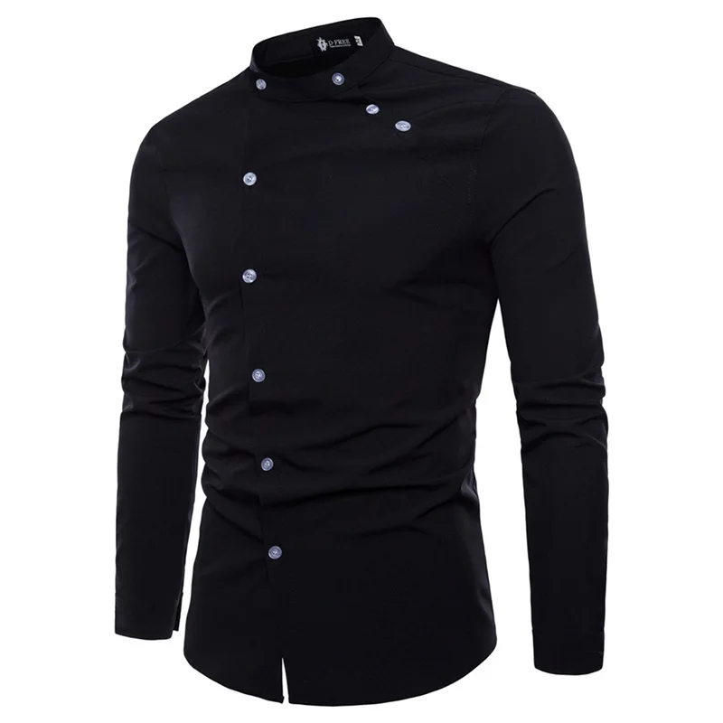 

Male Double Breasted Shirts Long Sleeve Man Shirt Men Pure Color Shirt