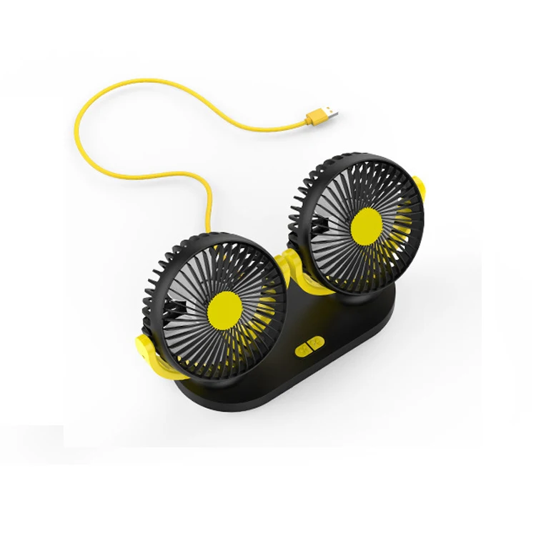  Summer Car Air Conditioner Fan 360 Degree Rotating Adjustable Double Heads Air Fan Mini Electronic USB Cooling Fan for Car 