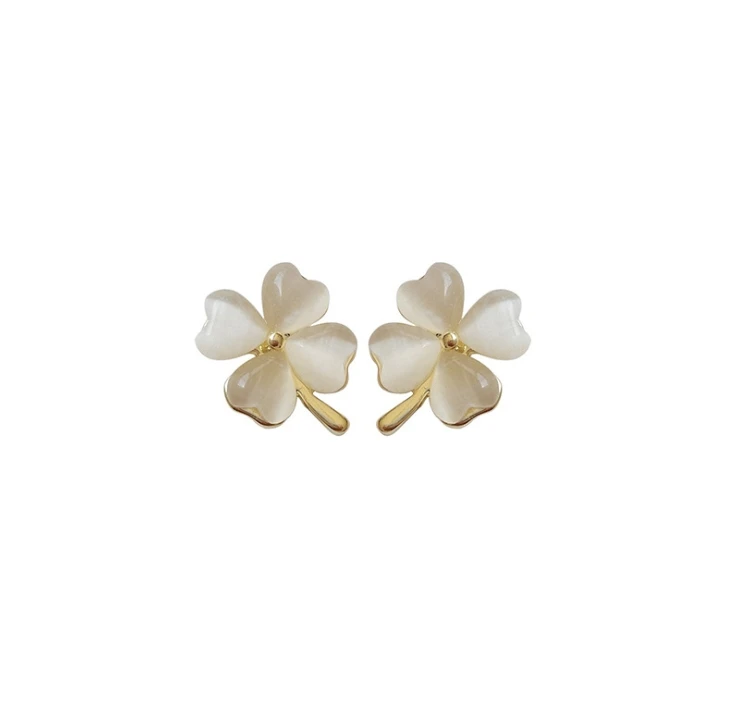 

S925 silver post opal clover earrings simple clover earrings female Korean small earrings