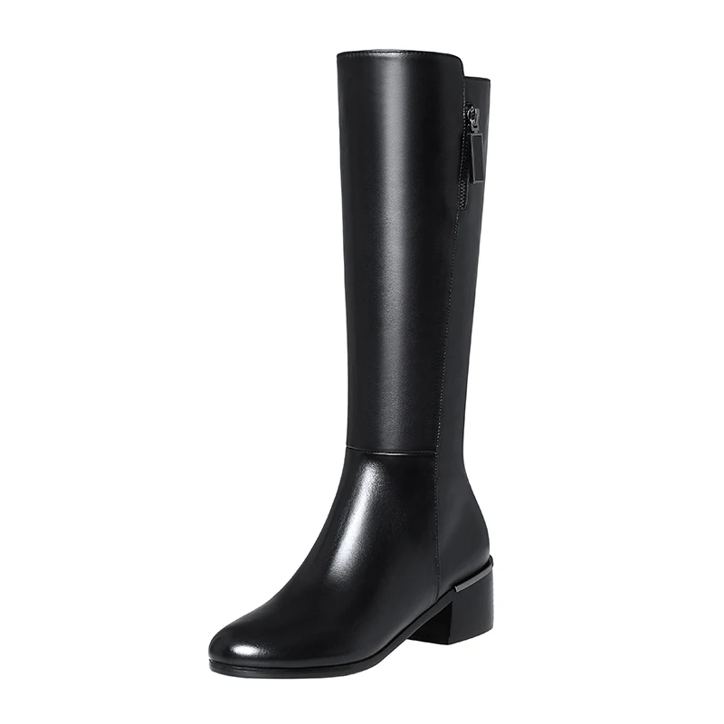 

K223 New arrival 2020 winter ladies med calf boots glossy and matte women shoes high heels, Black glossy/black matte