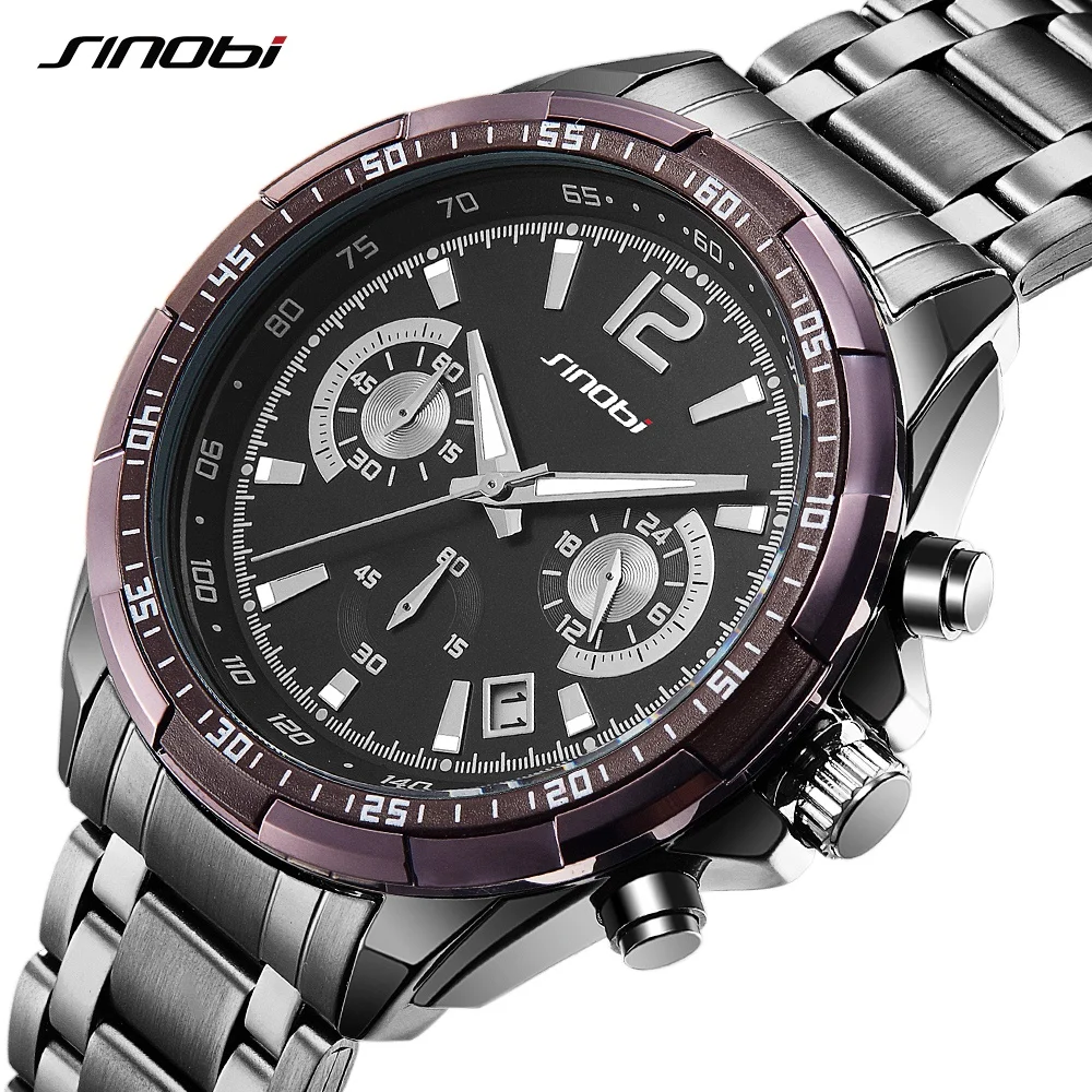 

SINOBI Men Luxury Watch S9696G Multifunctional Stainless Steel Night Light Function Date Display Men's Watches Jam Tangan Pria