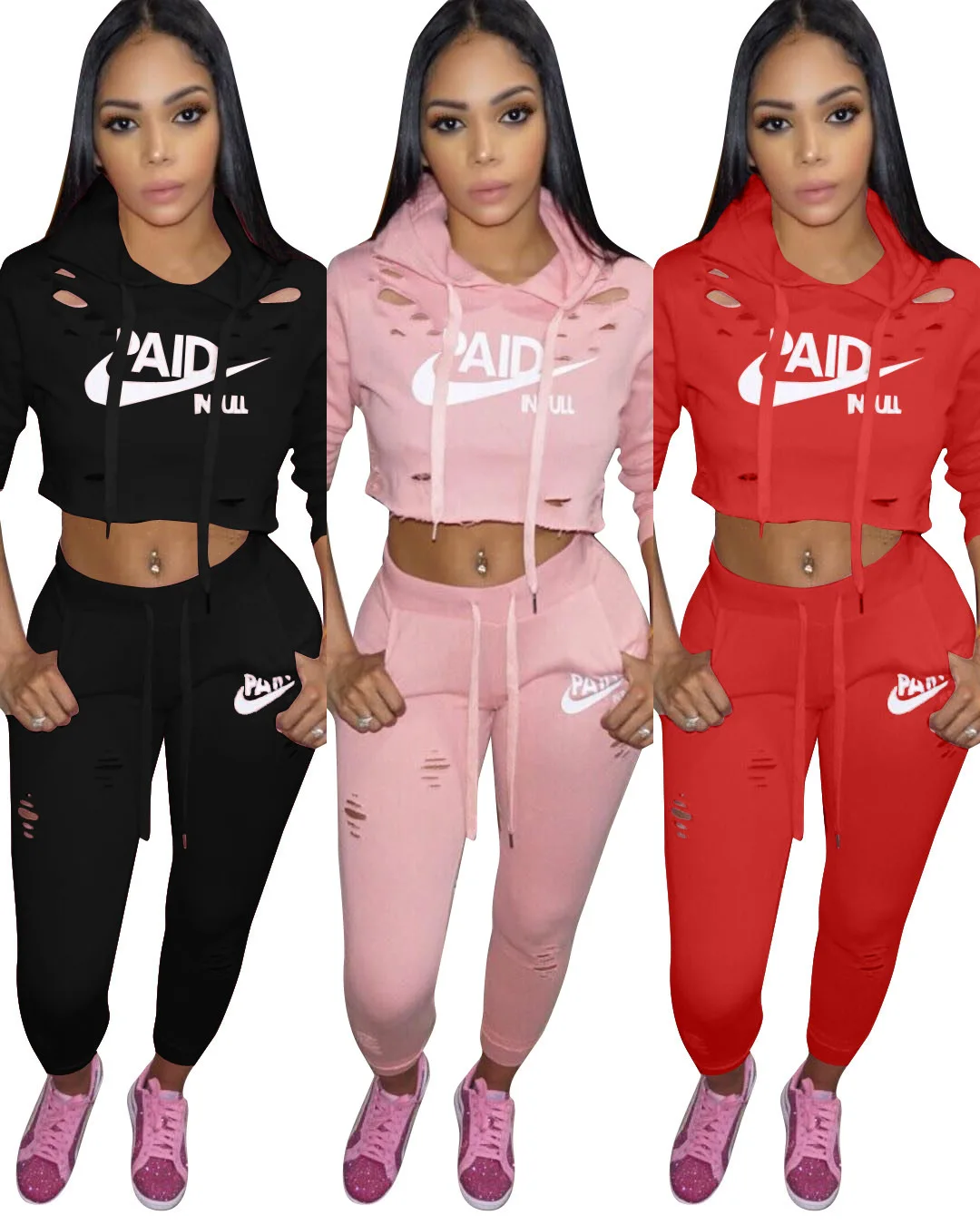 

letter printed hollow out two piece set women hoodies crop top and pants sweatsuit casual tracksuit female sportsweart outfits