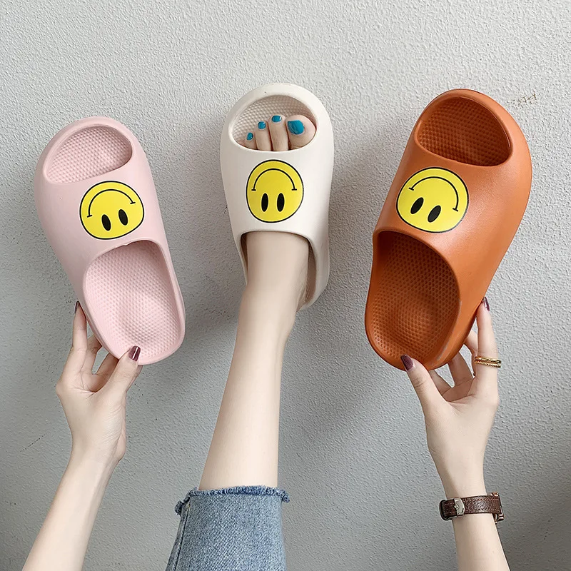 

2021 coconut slippers smiley face slippers yeezy women's summer super thick bottom indoor men's slippers couple sandals, 7 colors