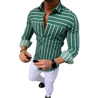 

2019 Casual striped long sleeve clothes men's shirts slim fit