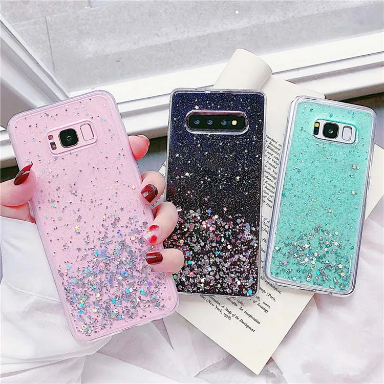 

Fashion Resin Dripping Glue Transparent Glitter Hard PC Back TPU bumper Phone Case Cover For Samsung Galaxy J8 2018