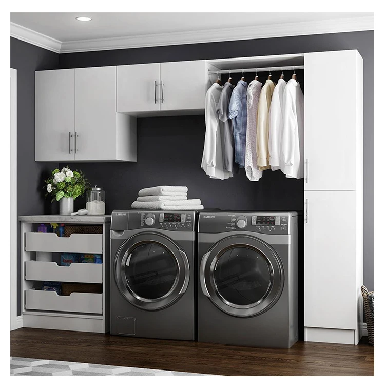 Matt White Lacquer Laundry Cabinet with Quartz Countertop - China