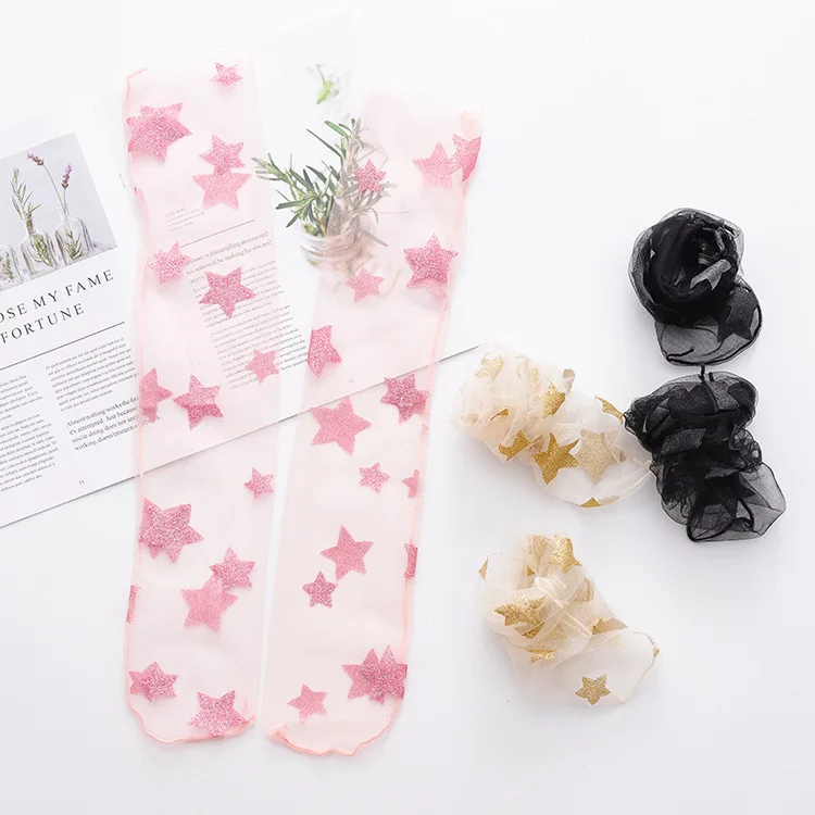 

Summer Transparent  Color Glittering Stars Tulle Sheer Socks