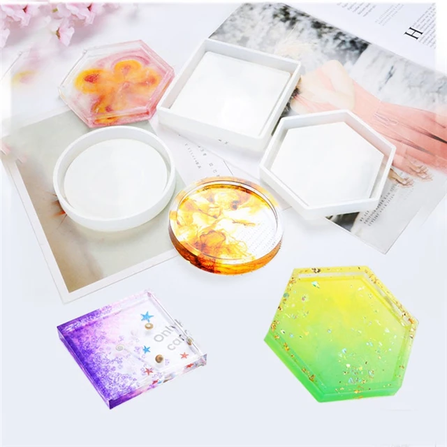

J031 Free Sample DIY Round Square Hexagon Epoxy Resin Silicon Mould Round Coaster Silicone Molds For Resin Art, Stock or customized