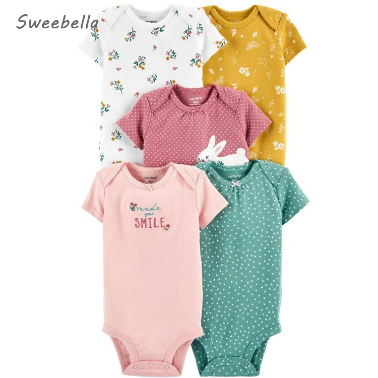 

Wholesale Price 5pcs Per Bag New born Infant Short Sleeves Set Cotton Baby Romper Set