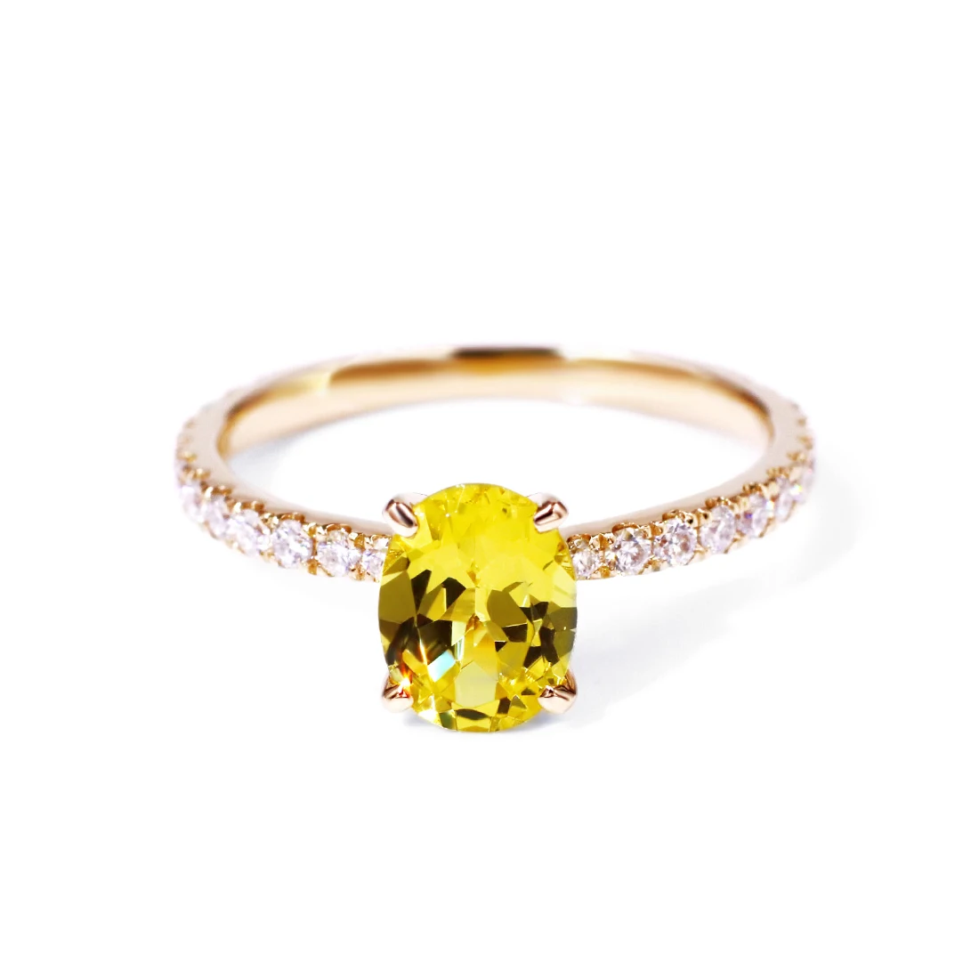 

Tianyu gems 6*8mm oval cut Yellow Nanosita and side stone moissanite14k yellow gold ring for women