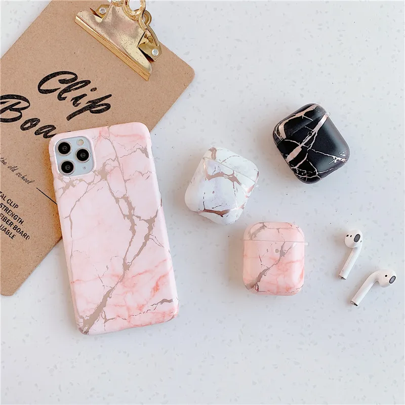 

Black White Pink Marble Mobile Phone Case Cover for iphone 11 pro max 7 8 plus x xr with Matching for Airpods 1 2 Charging Case