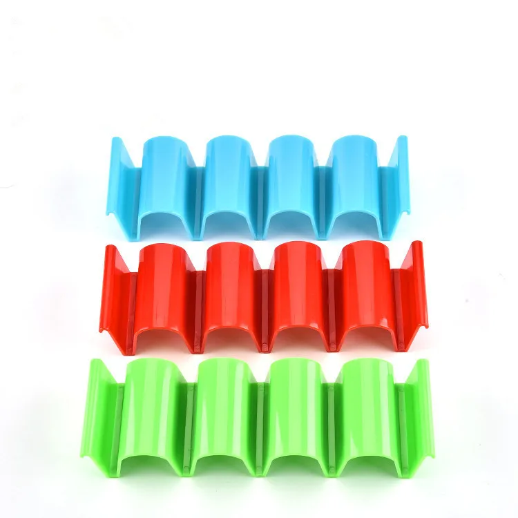 

Wholesale Food Grade Colorful Plastic Stand Storage Rack Set of 6 Plastic Taco Holder, Natural wood color