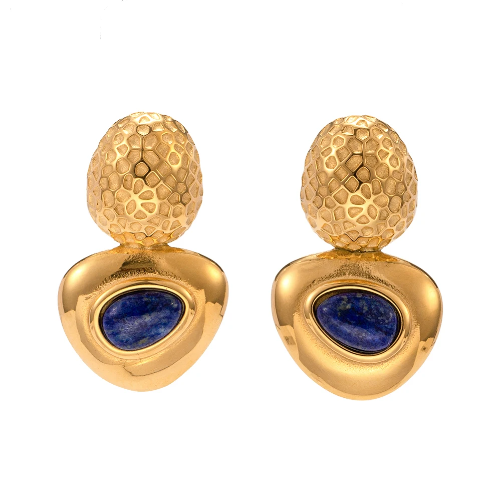 

Oval hammer triangular Lazurite JD Designer Style 18K Gold-plated Stainless Steel Hoop earrings For Women
