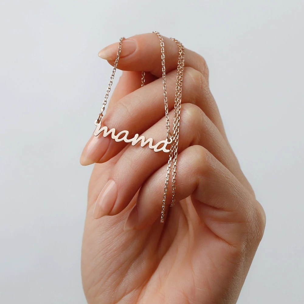 

Dainty Stainless Steel Gold Mama Necklace Custom Name Word Pendant Necklace Minimalist Jewelry Mother's Day Gift