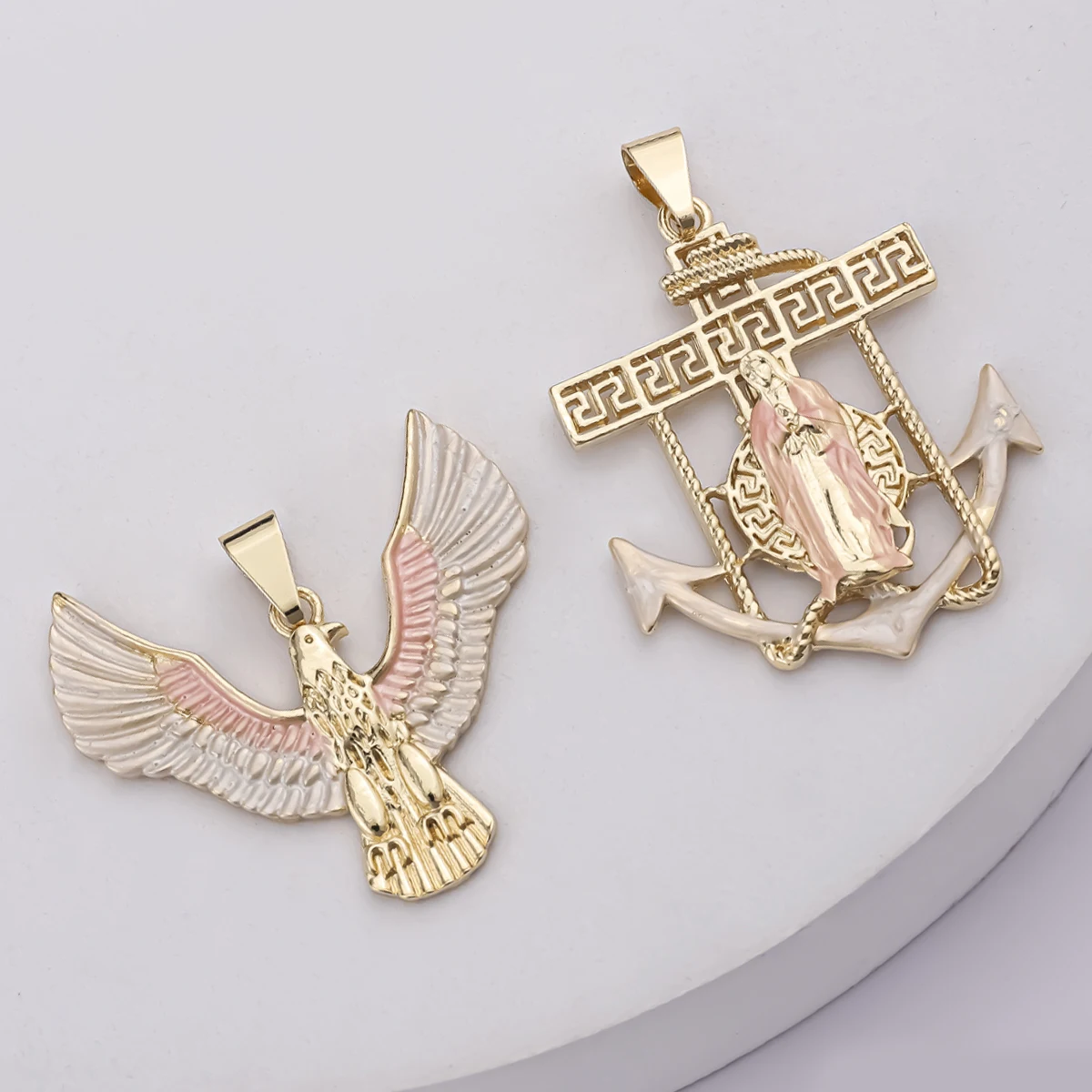 

Custom wing anchor pendant 14K Gold Plated Oro Laminado religious 3 three Tone San Judas Tdeo Saint Jude Jesus Pendant Necklace