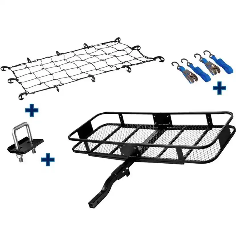 

High Folding Mount Rack With 2 Blue Ratchet Straps And Extra Mount Stabilizer - 50 Lb Weight Limit - Extra Luggage Space, Black