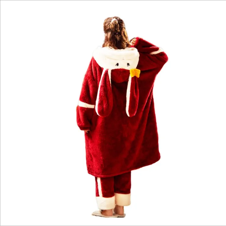 

Autumn and winter pajamas female flannel nightgown female thick coral velvet velvet long lovely sweet bathrobe home clothes