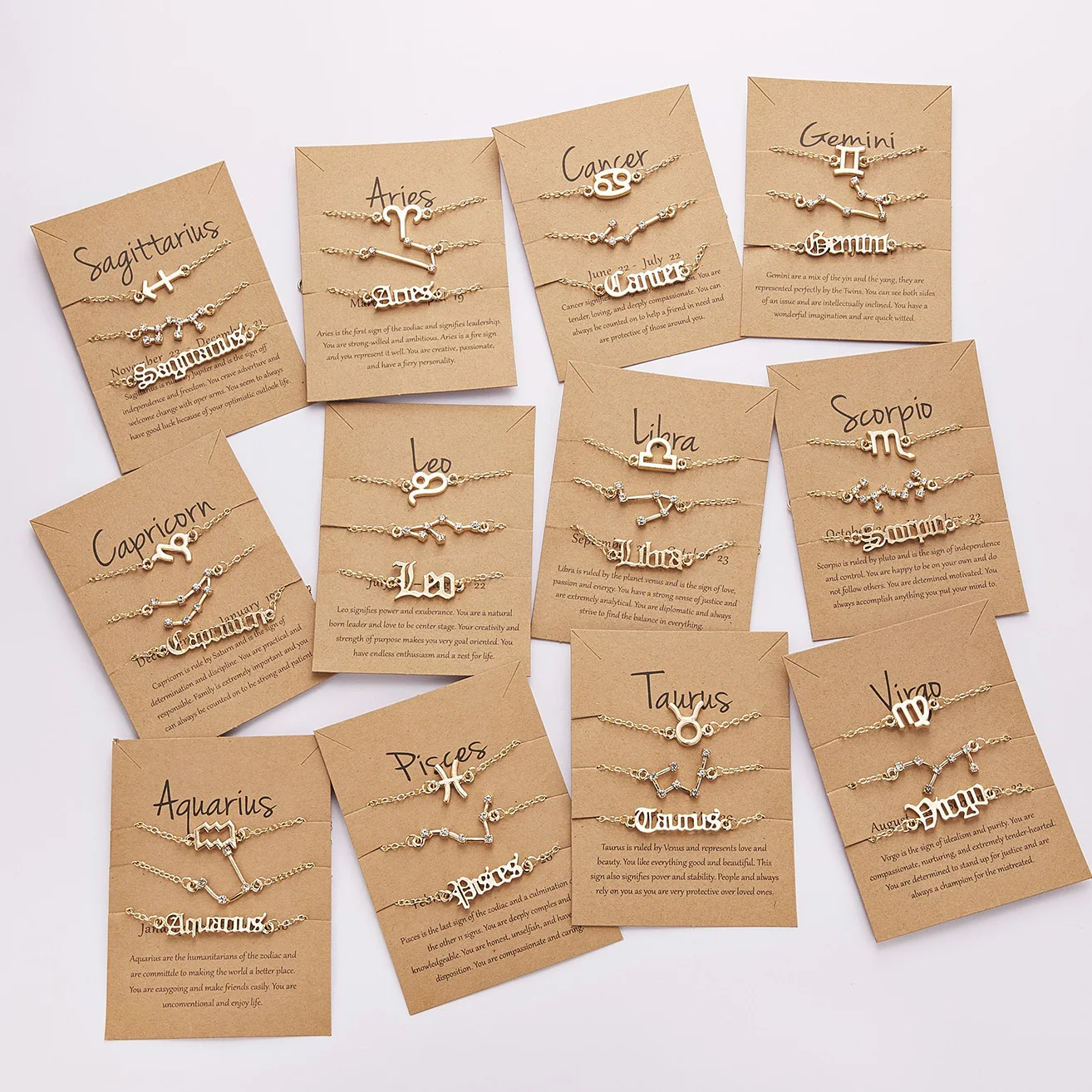 

3 Pcs/Set Zodiac Sign Bracelet Sets Ancient English Letter 12 Constellation Birthday Gifts With Card Zodiac Bracelet