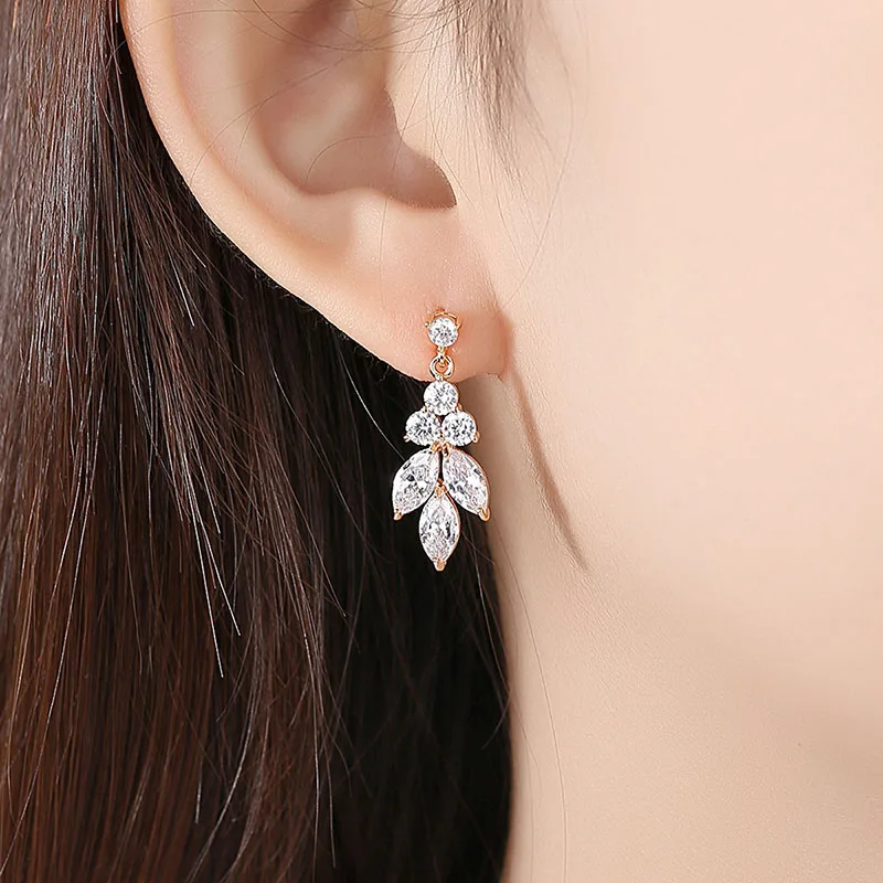 

SLBRIDAL Pave Setting Fashion Cubic Zirconia Earrings Bridal Crystal Earring Top Grade CZ Earring Wedding Dangle Women Earring