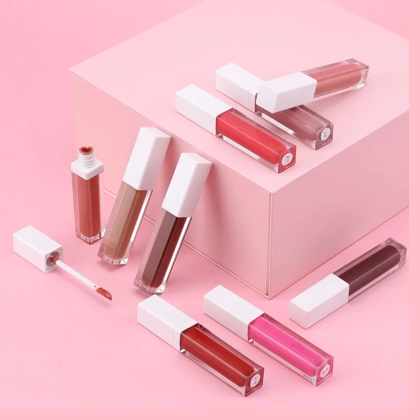 

Private lable white square tubes wholesale matte lip gloss with no labels