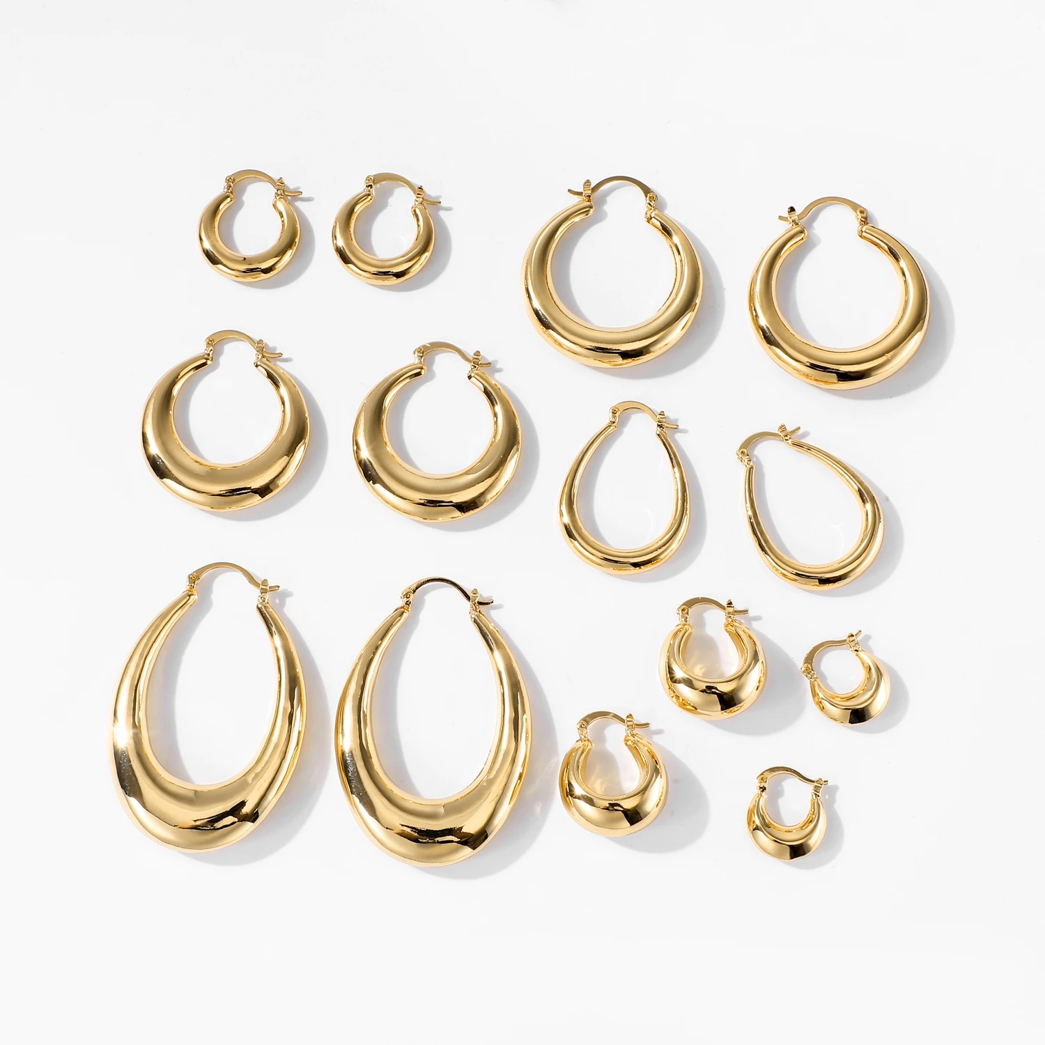 

Punk Jewelry Small Large Round Gold Plated Brass Circle Gold Hoop Earrings Statement Chubby Huggies Earrings