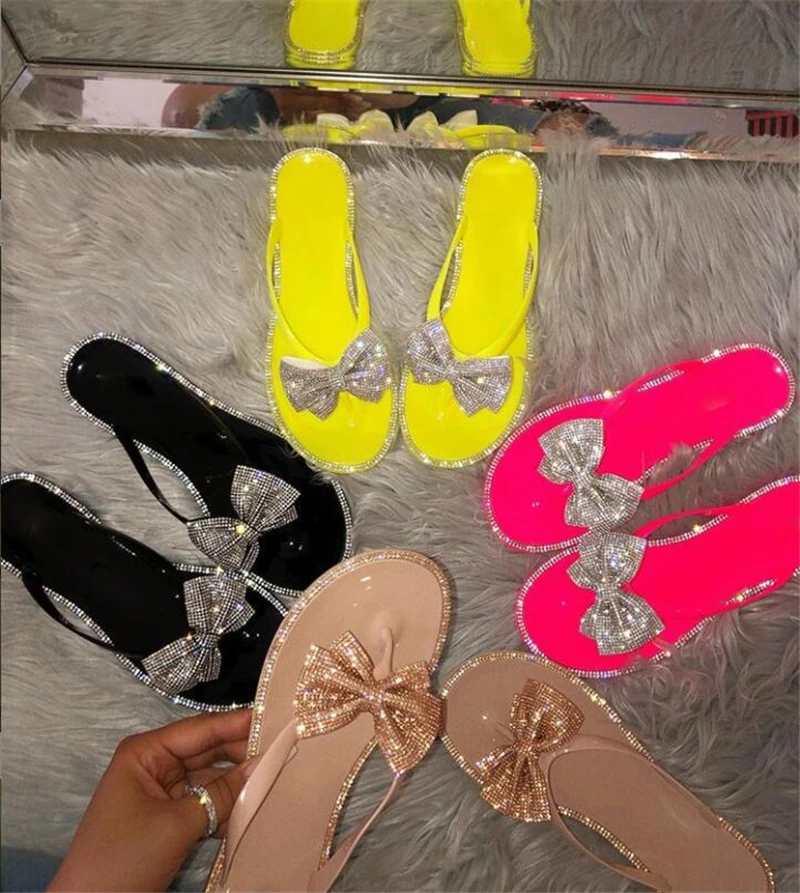 

Women Sandals Set Butterfly-knot Candy Color flip-flops Non-slip Outdoor Sandals Big Size Solid Beach Party Sandals