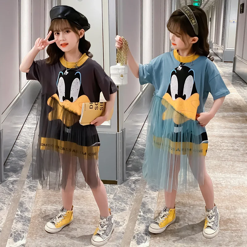

2021 girl t-shirt yarn princess dress casual all-match summer children's dress