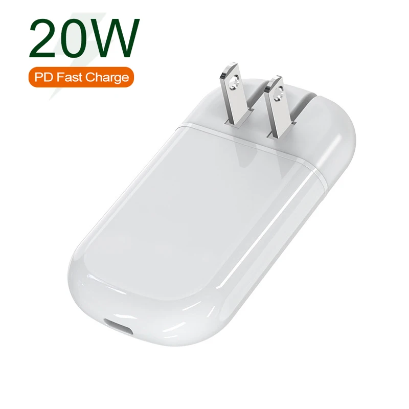 

New Mobile Phone Fast Charging 20W Portable Folding Slim Mini PD 3.0 USB C power adapter Wall Charger for iPhone 13 for Samsung, White