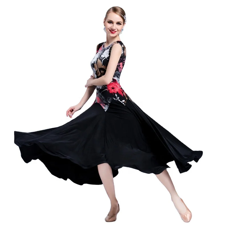 

M-1746 Modem dance practice dress dress adult classical printing friendship ballroom dance dress floating practice clothes, Customized