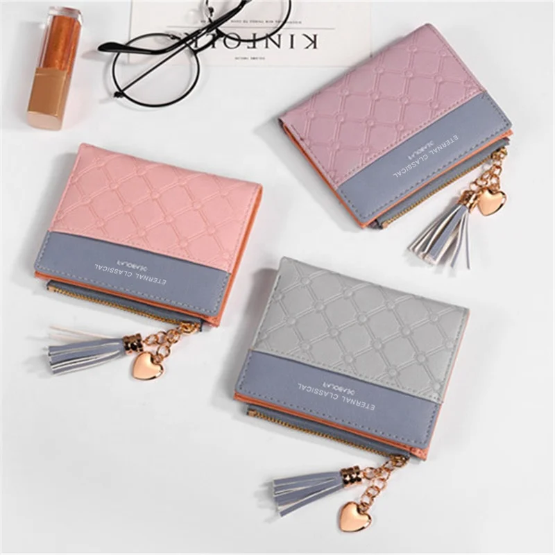 

classic design womens purses pu leather handbag short wallet fashion monedero card holder, As pictures