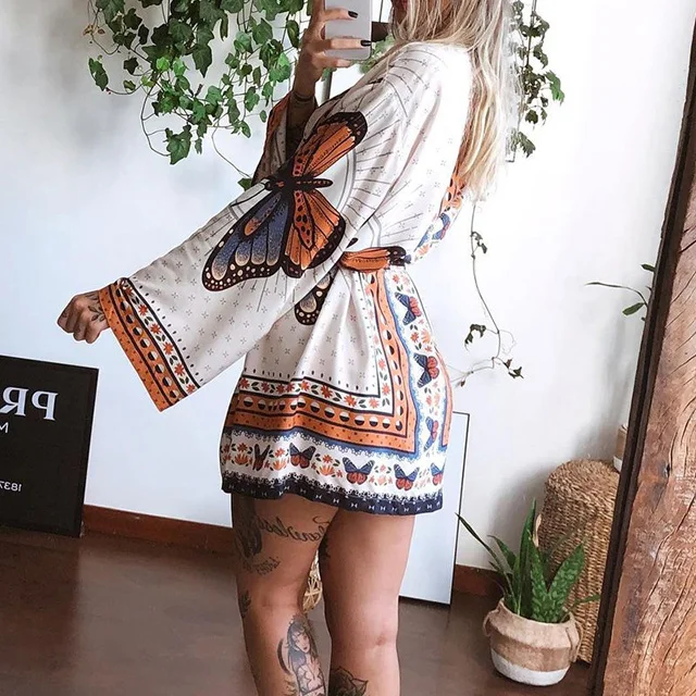 

Latest Clothing Trends Printed 2021 New Fashion Women Casual Dresses V Neck Womens Long Sleeve Dress -PT, White,brown