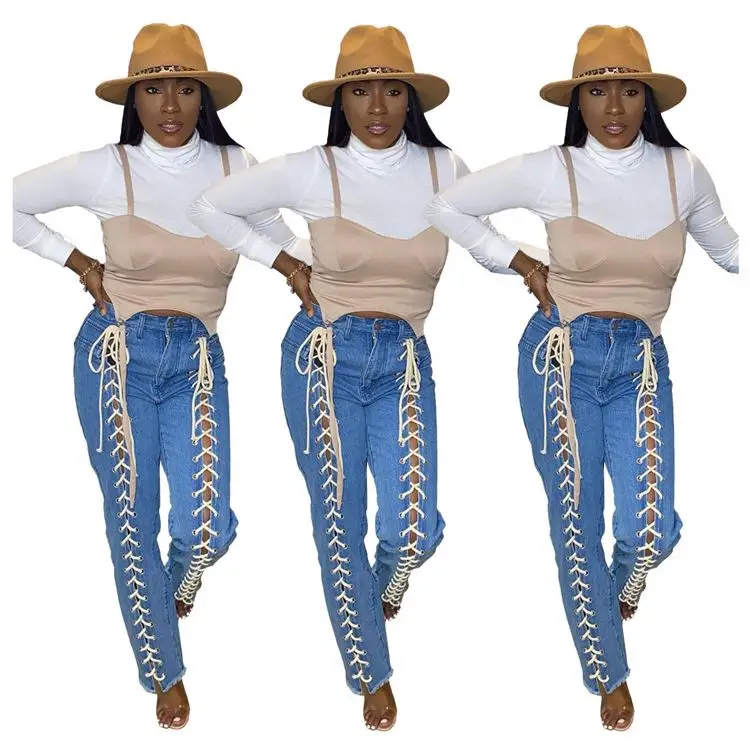 

Best Seller 2021 Winter Casual Ripped Personality Wholesale Washed Women Denim Jeans High Waisted Pants