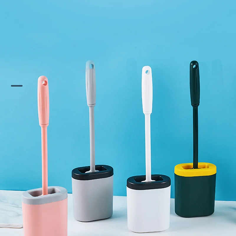 

Novel Efficient Silicone Toilet Brush Flat Head Soft Brush With Holder Set Cleaning Brush For Bathroom Cleaning Accessories, 5 colors