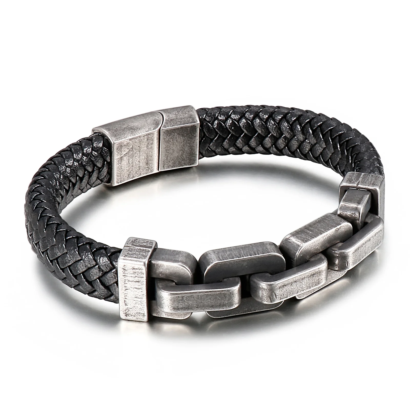 

KALEN Wholesale Domineering Cowhide & Stainless Steel Charm Men's Bracelet