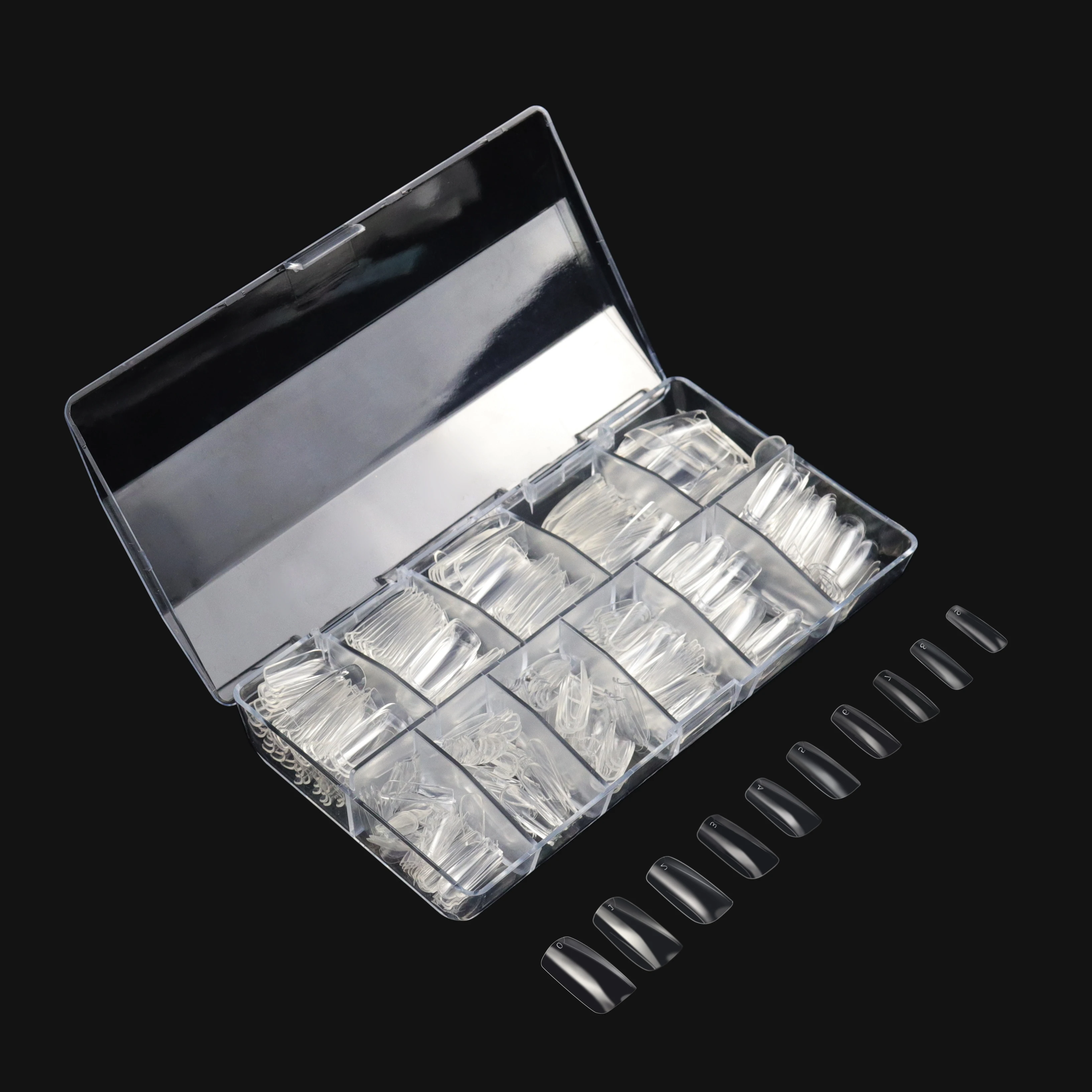 

Full Cover PMMA Material Clear Soft Gel False 500pcs Tapered Square Shape Nail Tips In Box Plastic