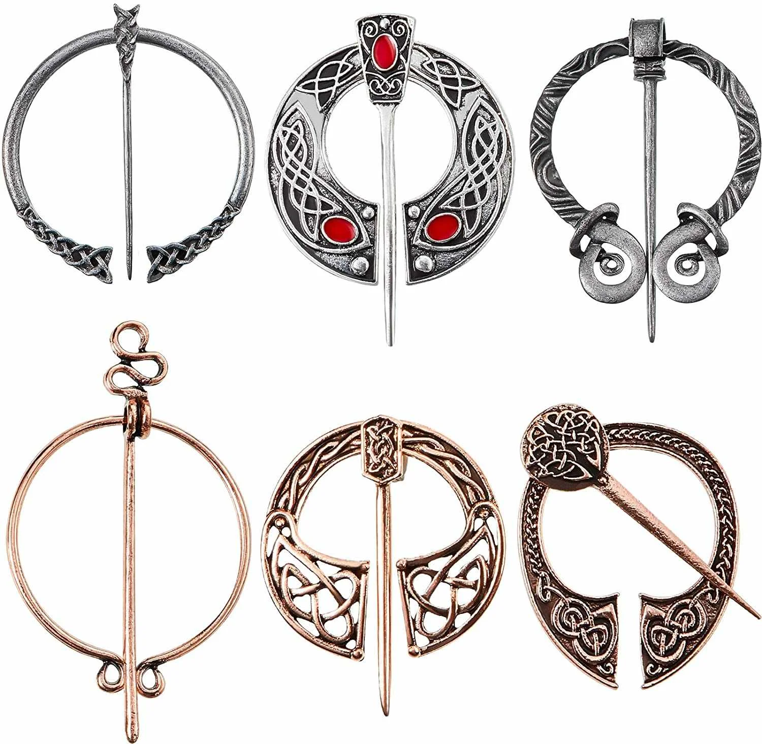 

6 Pieces Vintage Viking Brooch Cloak Pin Scarf Shawl Clasp Penannular Brooch for Costume Accessory Antique Silver Rose Gold