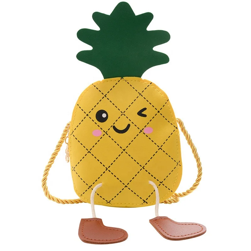 

2021 Cute Pineapple Coin messenger bag for kids, Yellow,red,green,orange,pink