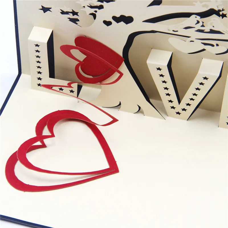 3d弹出式贺卡圣诞礼物爱在手明信片匹配信封激光切割手工生日明信片