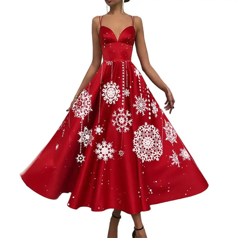 

women's Christmas printing sexy dew back high waist chest sleeveless dress prom evening dress, Customized color