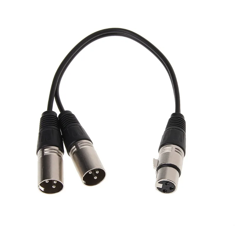 

3P XLR Female Jack to Dual 2 Male Plug Y Splitter Cable Adaptor Cord 1Ft, Black