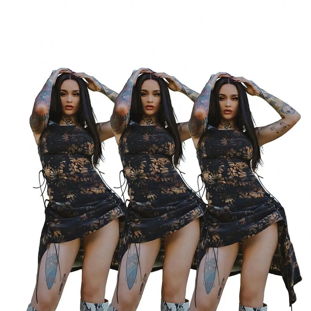 

Black suspender skirt night clup sexy dress petal pattern novel design girls dress with short front and long back