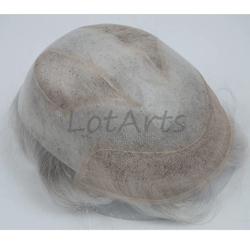 

CUSTOM MEN TOUPEE pu with lace front toupee Virgin Human Hair with gray hair