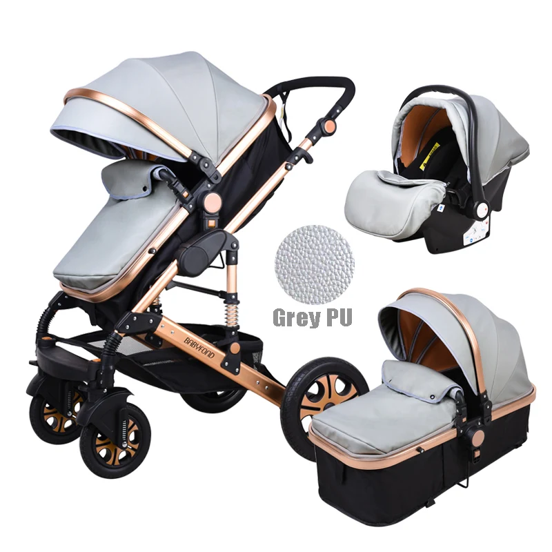 

Factory Outlet Stroller 3 in 1 baby stroller High-end luxury leather baby pram EU certification baby pram babyfond