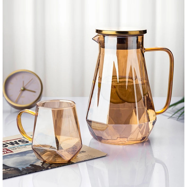 

wholesale factory high borosilicate glass tea set glass teapot kettle Drink Set Water Jug cup and holder with infuser