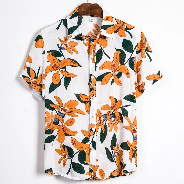 

Men Clothes Floral Printed Blouse Male Hawaiian Shirts