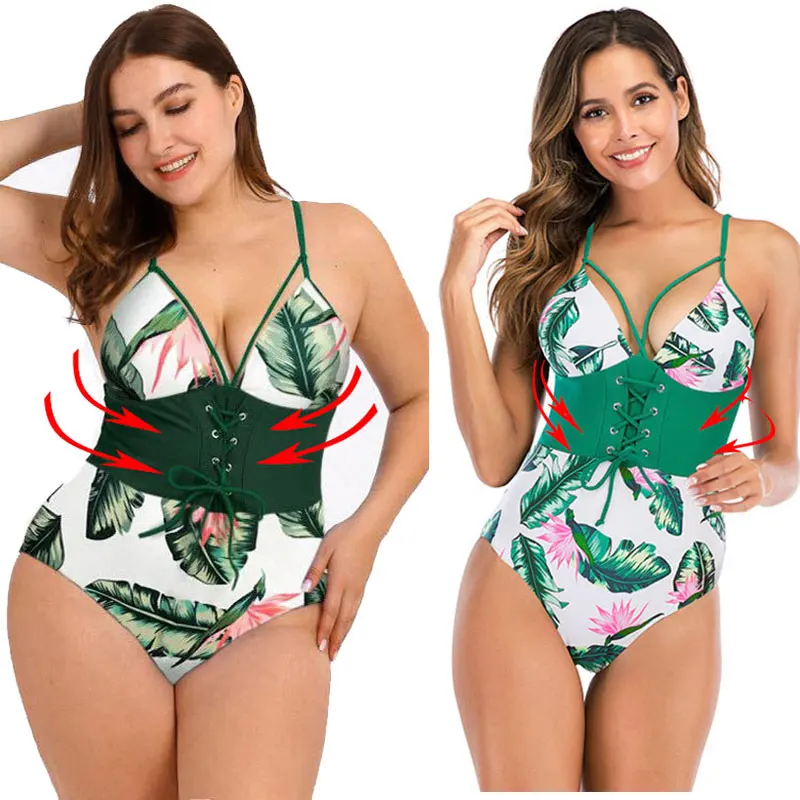 

Abdomen Control Waist Push Up Swimsuit plus size Print Swimwear Vintage Retro Bathing Suits Bodysuit Beach Wear Backless XXXL