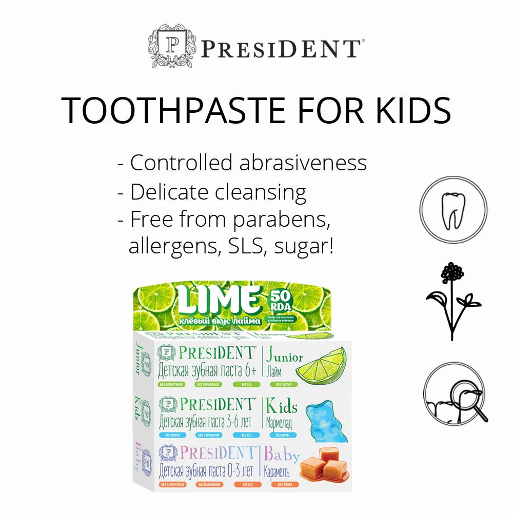 
Toothpaste PRESIDENT Baby 0-3 Raspberry (25 RDA) w/o fluoride 30 ml pharma distributor required 